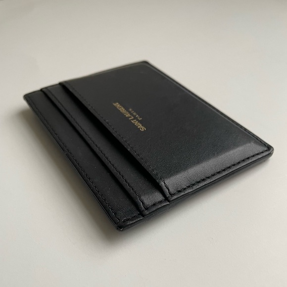 YSL Yves Saint Laurent Smooth Leather Black Gold Cardholder Wallet Pouch Purse - Picture 6 of 9